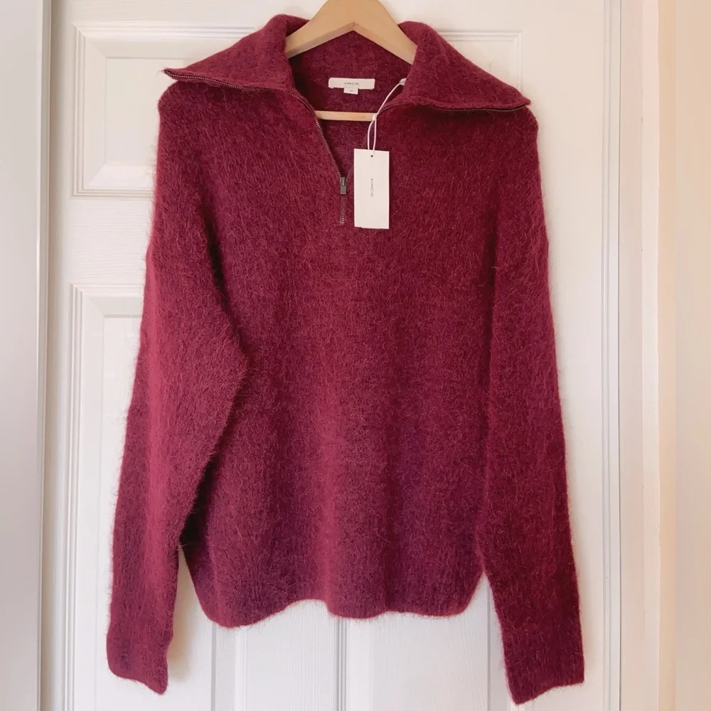 NWT $465 Vince Women's Alpaca Blend Quarter Zip Pullover